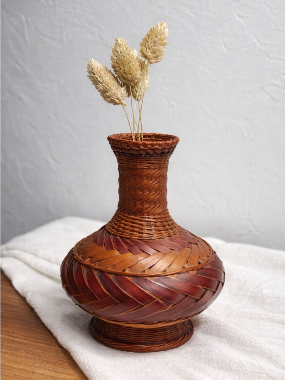 Vintage Woven Rattan Decorative Vase - Brown